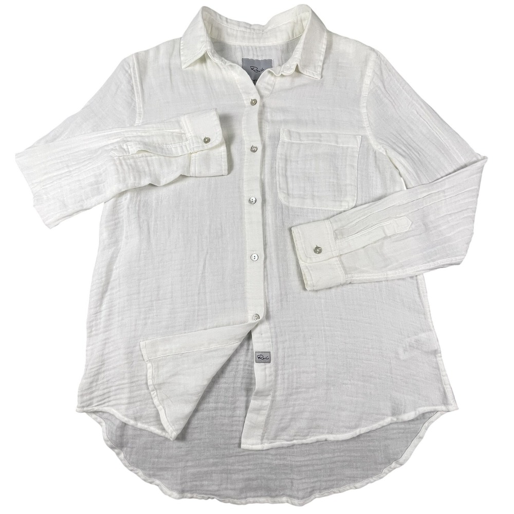 Rails Shirt Women XS White Ellis Button Down Organic Cotton Gauze Long Sleeve